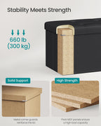SONGMICS MAZIE Collection - 43 Inches Folding Storage Ottoman Bench, Ottoman with Storage, Foot Rest Stool, Load 660 lb, for Living Room, Synthetic Leather, Black ULSF701