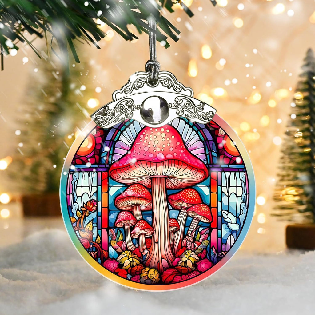 Stained Glass Christmas Ornament, Jocidea Mushroom Christmas Decorations, Christmas Tree Ornament, Mushroom Lovers Gifts, Holiday Decor and Xmas Gifts Ideas