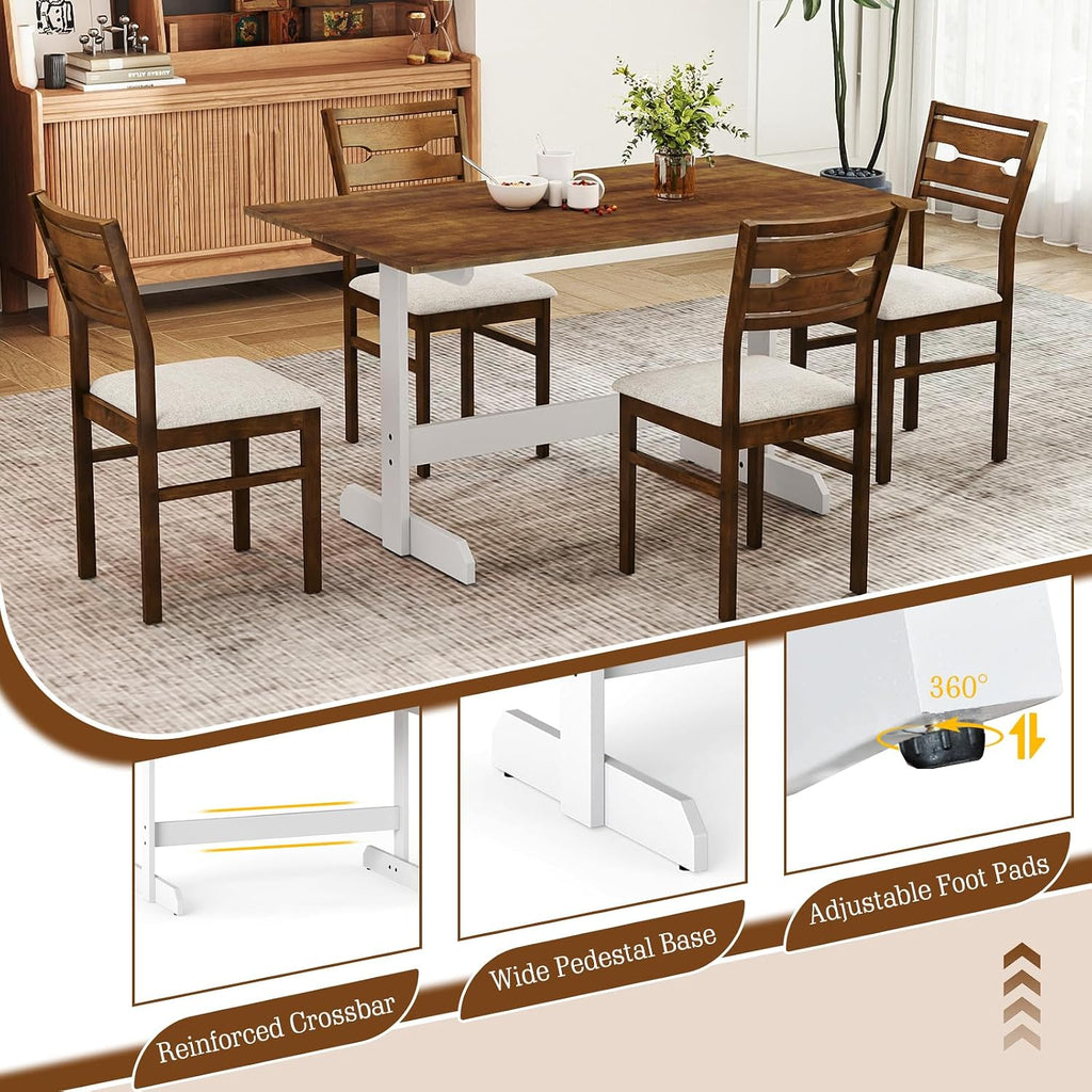 Tangkula 55 Inch Dining Table for 4-6 People, Rectangular Kitchen Table with Solid Wood Trestle Base, Large Farmhouse Modern Diner Table for Home Dining Room Living Room