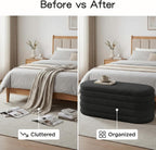 Furniliving Storage Ottoman Bench, 45'' Upholstered Boucle Ottoman with Storage, Aesthetic End of Bed Bench for Bedroom Living Room Entryway, Black