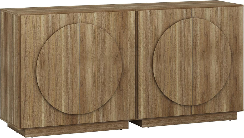 BELLEZE Modular Buffet Cabinet with Storage,Mid Century Modern Arched Sideboard with Adjustable Shelf & Symmetrical Doors,Credenza for Entryway Kitchen Living Room, Set of 2 (Camel)