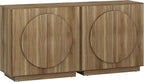 BELLEZE Modular Buffet Cabinet with Storage,Mid Century Modern Arched Sideboard with Adjustable Shelf & Symmetrical Doors,Credenza for Entryway Kitchen Living Room, Set of 2 (Camel)