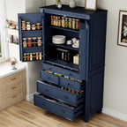 Freestanding Large Kitchen Pantry,Tall Storage Cabinet Cupboard with 6 Door Shelves, 2 Adjustable Shelves and 5 Drawers,for Dining Room Living Room (Blue-g)