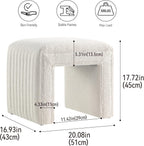 Get Set Style Vanity Stool Chair, Fully Assembled Modern Boucle Ottoman Footstool with Wooden Legs, Multifunctional Upholstered Sofa Bench Extra Seat for Makeup Room Living Room Entryway Office, White