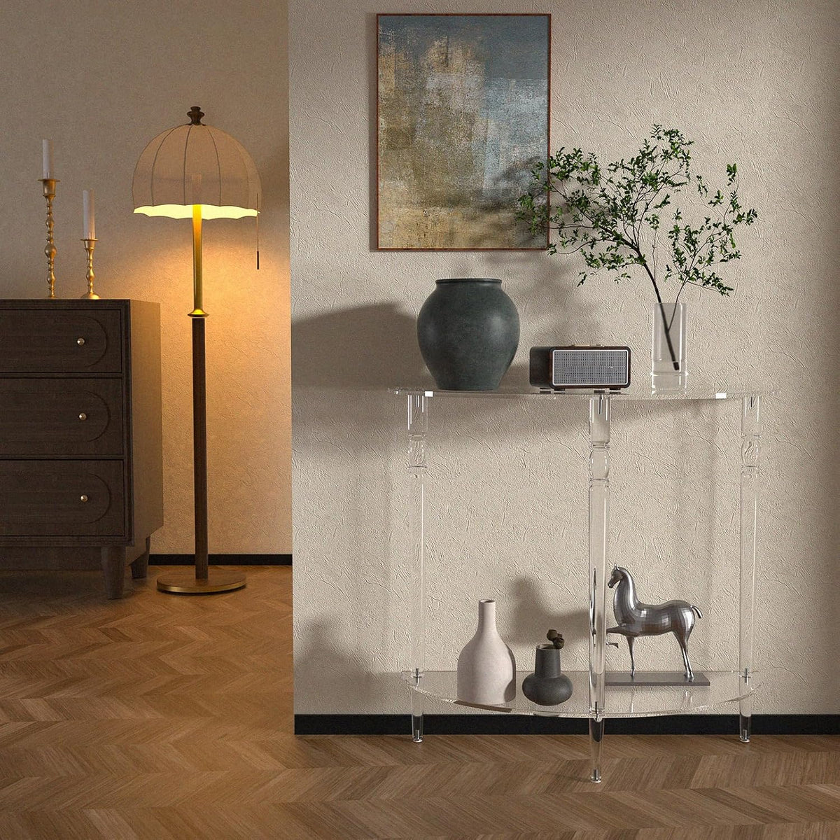 Acrylic Console Table, Half Moon, Entryway Table, Narrow Side Table, End Table, Sofa Table, 31.5L x 11.8W x 31.8H inch Thickened 0.59 inch