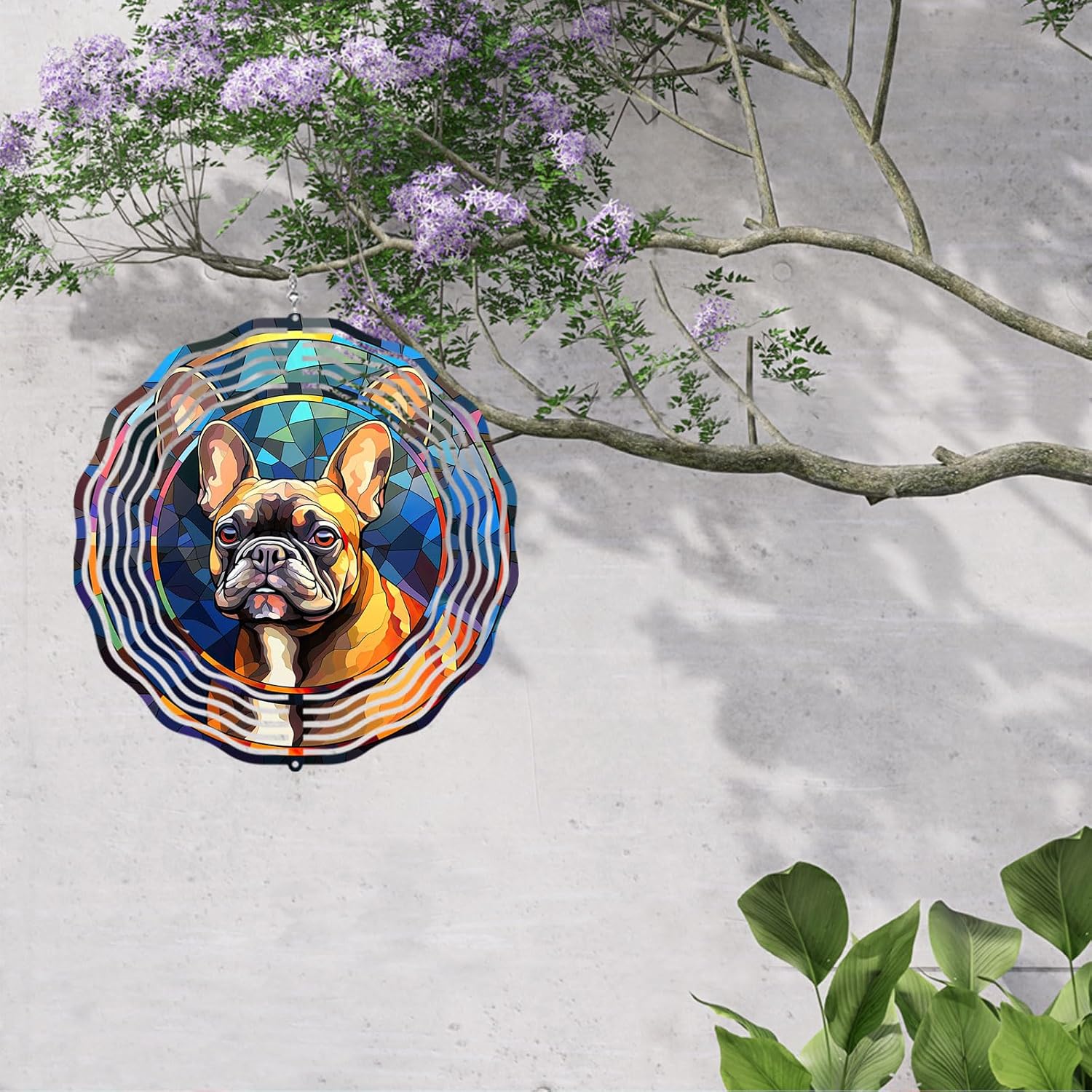 French Bulldog Wind Spinner Pet Dog Memorial Gifts 3D Aluminum Metal Kinetic Hanging Wind Sculpture Spinners for Yard and Garden Indoor Outdoor Window Garden Decoration 8 Inch (French Bulldog 3)