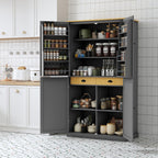 RUNNA High Freestanding Kitchen Pantry with 2 Drawers, 2 Adjustable Shelves, 8 Door Shelves, Large Cupboard Storage Cabinet for Dining Room (Gray#Large)