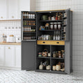 Linique 71.3" Kitchen Pantry with 2 Drawers, 2 Adjustable Shelves, 8 Door Racks, Large Wooden Cupboard, Freestanding Tall Cabinet for Kitchen Dining Room Grey