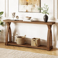Solid Wood Console Table for Entryway, 63-Inch Narrow Farmhouse Couch Table Behind Sofa with 2-Tier Storage for Entrance, Foyer, Living Room, Long, Dark Brown