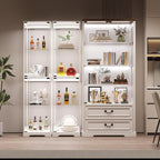 Glass Display Cabinet with Doors, 65" Tall 4-Tier Curio Display Case with 3 Color Lights and Human Body Sensor, Bookcase for Collectibles, White