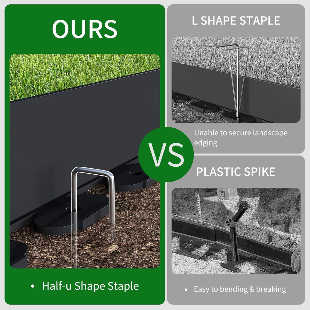 66FT Landscape Edging 2 in Tall with 70 Spikes, Garden Edging Border and 1 Hammer, Plastic Landscape Edging Border Lawn Edging for Landscaping, Flower Beds, Yard