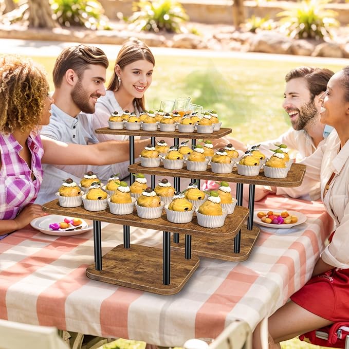 Cupcake Stand for 50 Cupcakes Wooden Dessert Table Display Set Rustic Dessert Stands Rectangle Serving Tray for Party Baby Shower Birthday Graduation Wedding