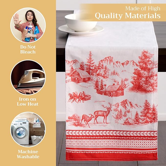 Maison d' Hermine Table Runner 100% Cotton Double Layer Table Runners 108 inches Long for Thanksgiving Christmas Decorations Home Kitchen Dining Party Wedding (Winter Jouy, 14.5" x 108")