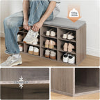 HOOBRO Shoe Storage Bench with Cushion, 39.4" L Entryway Bench with 12 Cubbies, Entryway Hall Tree with Storage, Shoe Cabinet with Coat Rack for Bedroom, Hallway, Holds up to 330 lb, Gray GY112HX01