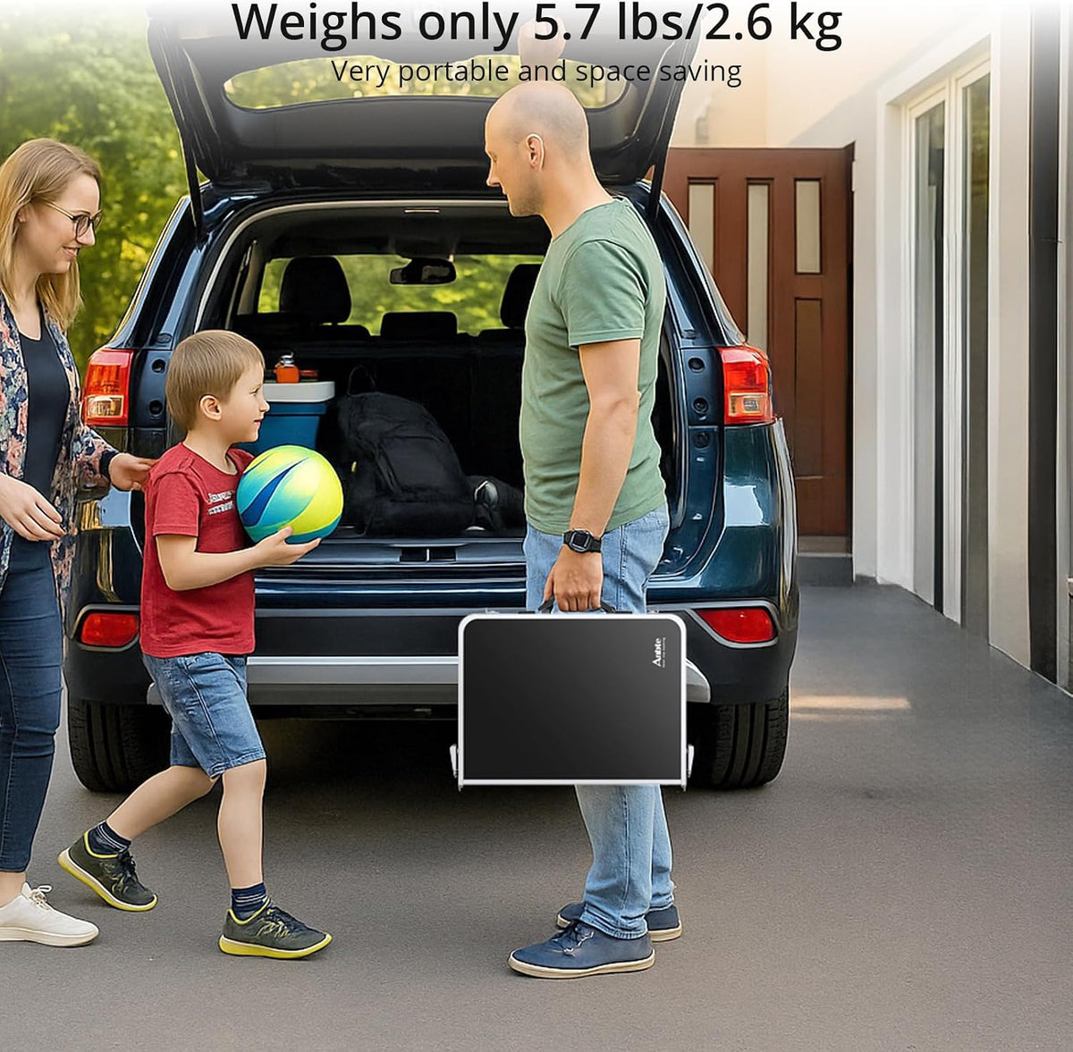 Anbte Folding Camping Table, 24"X 16" Adjustable Height Small Folding Table | Aluminum, with Carrying Handle, Lightweight, Portable Camping Table for Outdoor Indoor Picnic Beach BBQ Grill Patio (Black)