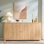 IFGET Curved Buffet Cabinet with Doors, 66" Large Sideboard Buffet Storage Cabinet with 4 Doors and Shleves, Modern Coffee Bar Station Wood Kitchen Table for Kitchen, Dining Room, Natural