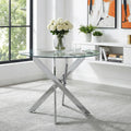 36" Glass Dining Table for 2-4, Round Kitchen Table with Tempered Glass Tabletop and Silver Stainless Steel Legs for Dining Room, Apartment, Small Space