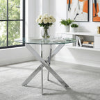 36" Glass Dining Table for 2-4, Round Kitchen Table with Tempered Glass Tabletop and Silver Stainless Steel Legs for Dining Room, Apartment, Small Space