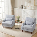 Accent Chairs Set of 2, Upholstered Armchair with Nailhead Trim & Solid Wood Legs, Mid Century Modern Club Chair for Living Room/Bedroom/Reading Room, Pinstripe Blue