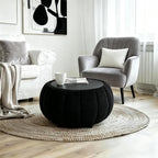 YDcosyfy 30 Inches Round Ottoman Coffee Table with Storage, Upholstered Ottoman in Boucle Teddy Fabric, Wooden Top with Tray, Soft Pumpkin Shape Design,for Living Room, Bedroom, Lounge, Black