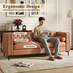 Luxanimarion Faux Leather Couch for Living Room, Mid-Century Modern Sofa with Button Tufting, Metal Legs and 2 Bolster Pillows, Comfortable Deep Seat for Apartment, Office, Caramel 1 PCS