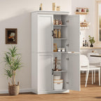 IDEALHOUSE Pantry Cabinet, White 4-Door with Adjustable Shelves, 70" H | Freestanding Cupboard with 5 Interior Compartments, Dining Room, Kitchen, Bathroom, Living Room
