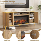 Fluted Fireplace TV Stand Up to 80" TVs, Modern Entertainment Center with 30" Electric Fireplace, Luxury Media Console with Adjustable Shelves for Living Room, Nature Oak
