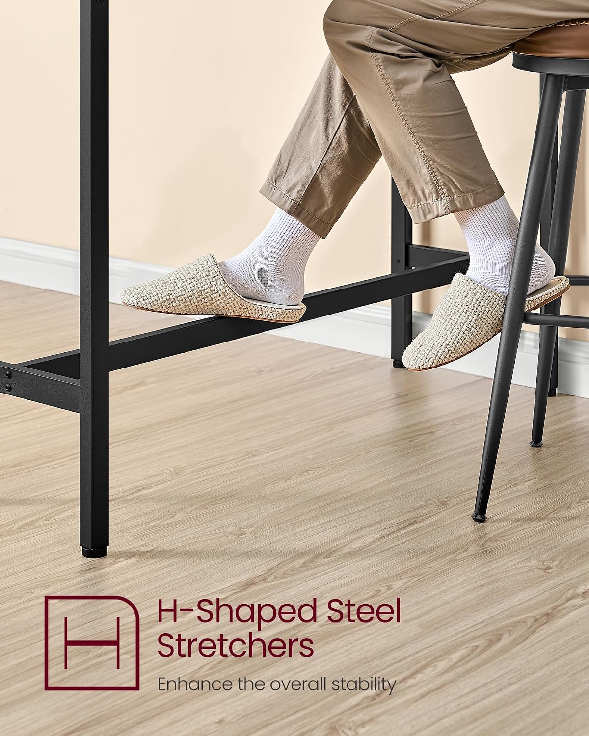 VASAGLE Bar Table with Power Outlets, Computer Desk, 47.2" W | Stable Metal Structure, Modern Basic, Rustic Brown and Matte Black, BARNET Collection ULBT121K01