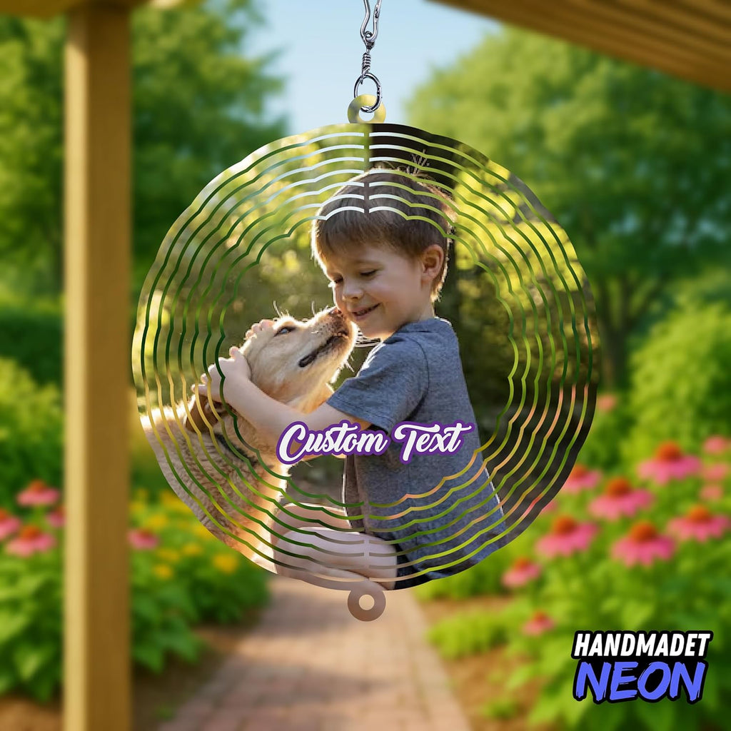 Personalized Dog Memorial with Photo Wind Spinner Metal Outdoor Art, Custom Picture Colorful 3D Kinetic Sculpture, Image Ornament Hanging Pet Loss Sympathy Gifts for Dogs