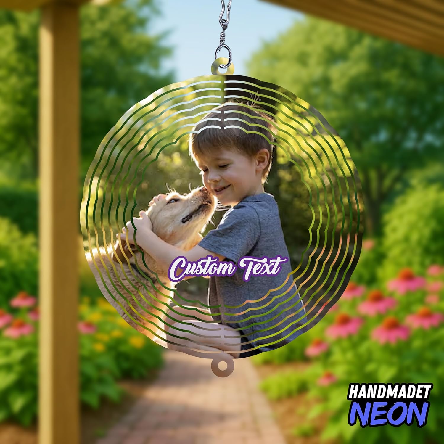 Personalized Dog Memorial with Photo Wind Spinner Metal Outdoor Art, Custom Picture Colorful 3D Kinetic Sculpture, Image Ornament Hanging Pet Loss Sympathy Gifts for Dogs