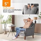 VINGLI Mid-Century Modern Accent Chair, Light Grey Upholstered Armchair Comfy Sofa Chair Reading Chair High Back for Living Room Bedroom Furniture Apartment