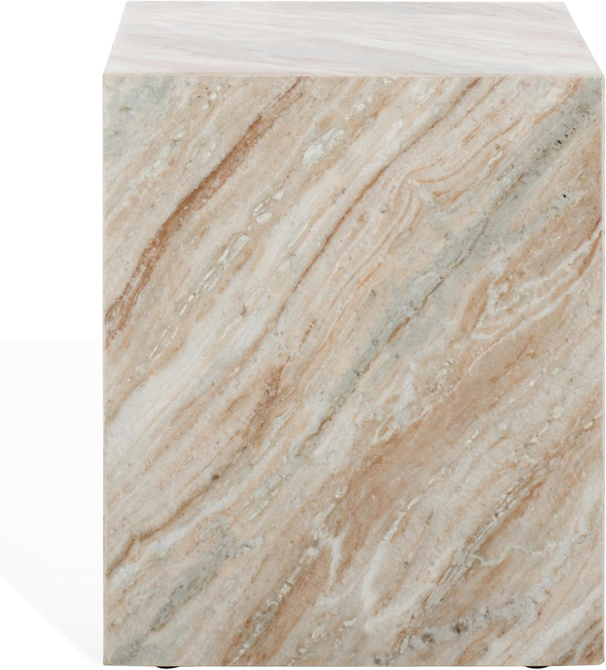 SAFAVIEH Couture Collection Katharina Brown/White Marble Plinth Accent Table (Fully Assembled)