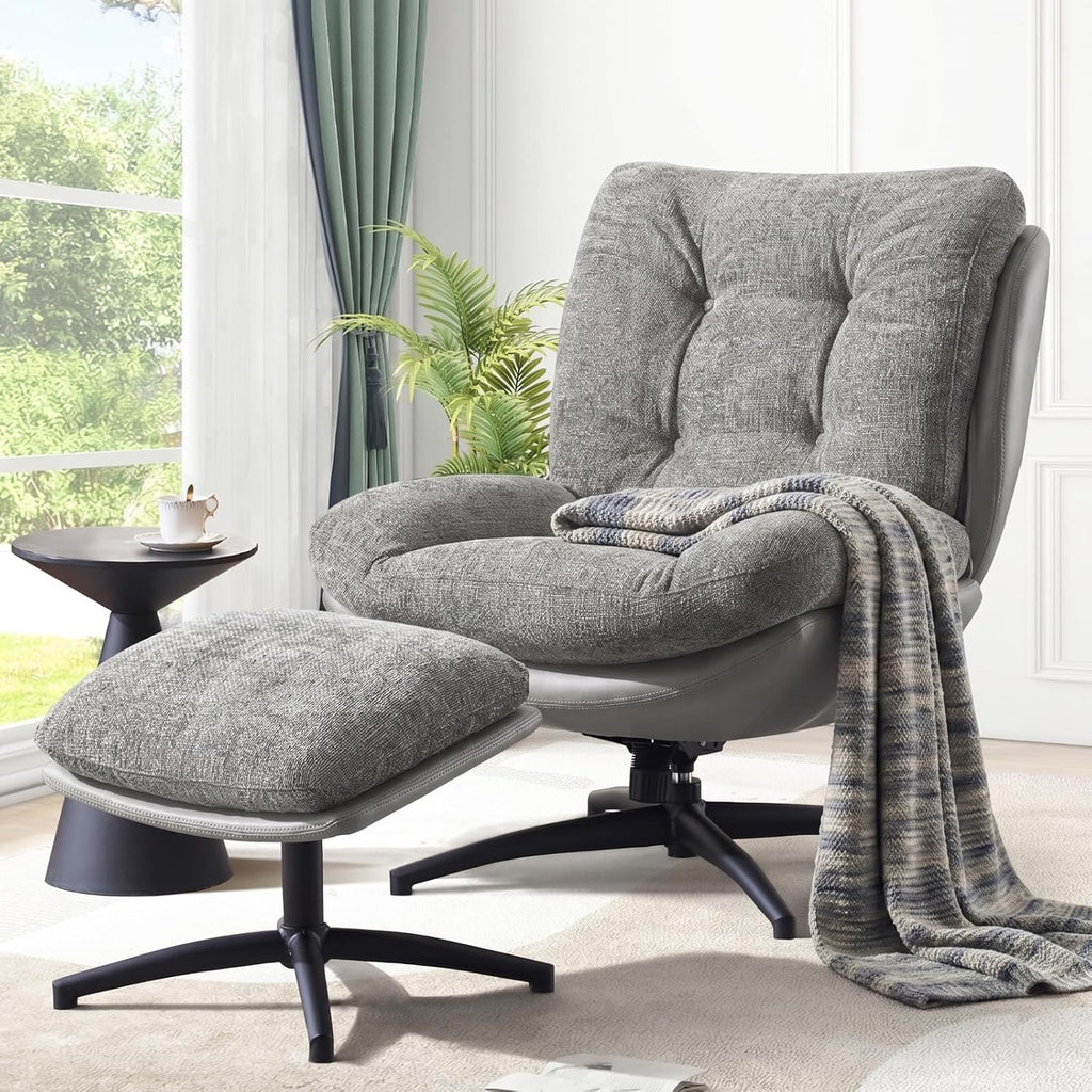K Knowbody Swivel Accent Chair with Ottoman, 400lbs Capacity & Easy Assembly, Oversized 360° Swivel Rocker Recliner, Comfortable Swivel Chair for Living Room, Bedroom, Office, Grey