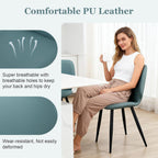 Leather Dining Chairs Set of 6, Mid Century Modern Dining Chairs Upholstered Kitchen Dining Room Chairs with Metal Legs Adjustable Feet for Living Room Lounge Restaurant, Comfortable Seat, Green