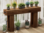 63 Inch Long Console Table w/Outlets & USB Ports, Narrow Rectangular Sofa Table Behind The Couch, Farmhouse Entryway Table for Entrance, Hallway, Living Room(Brown with Outlet)