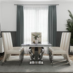 AUZ White Leather Dining Chairs Set of 6, White and Silver Upholstered Dining Room Chairs with Nailhead Trim High Back, Modern Dining Chair with Polished Silver Metal Legs