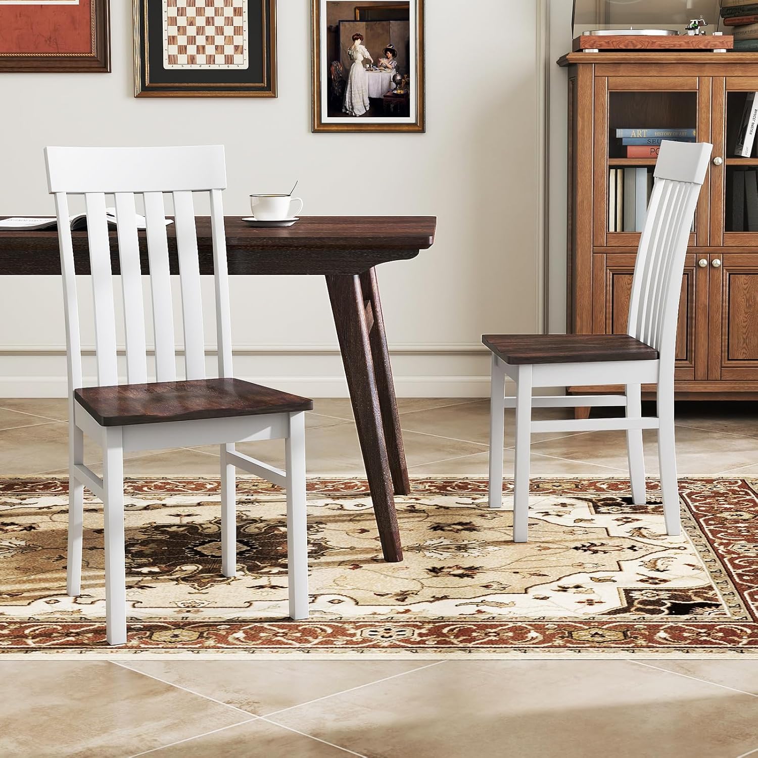 Giantex Wooden Dining Chairs Set of 2, Farmhouse Kitchen Chair with Hollowed Backrests & Rubber Wood Seats, Rustic Wood Side Chairs for Home Living Room Restaurant