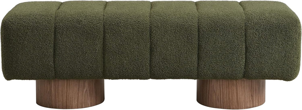 Christopher Knight Home Manila 50" Boucle Fabric Dining Bench, Rectangular Upholstery Ottoman Bench, Bedroom End of Bed Footstool, Living Room Extra Seat Footrest, No Assembly Needed, Jungle Green