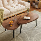 Nesting Coffee Tables Set of 2, Mid Century Modern Center Table,Wood Table top and Metal Support, Irregular Accent Table for Living Room
