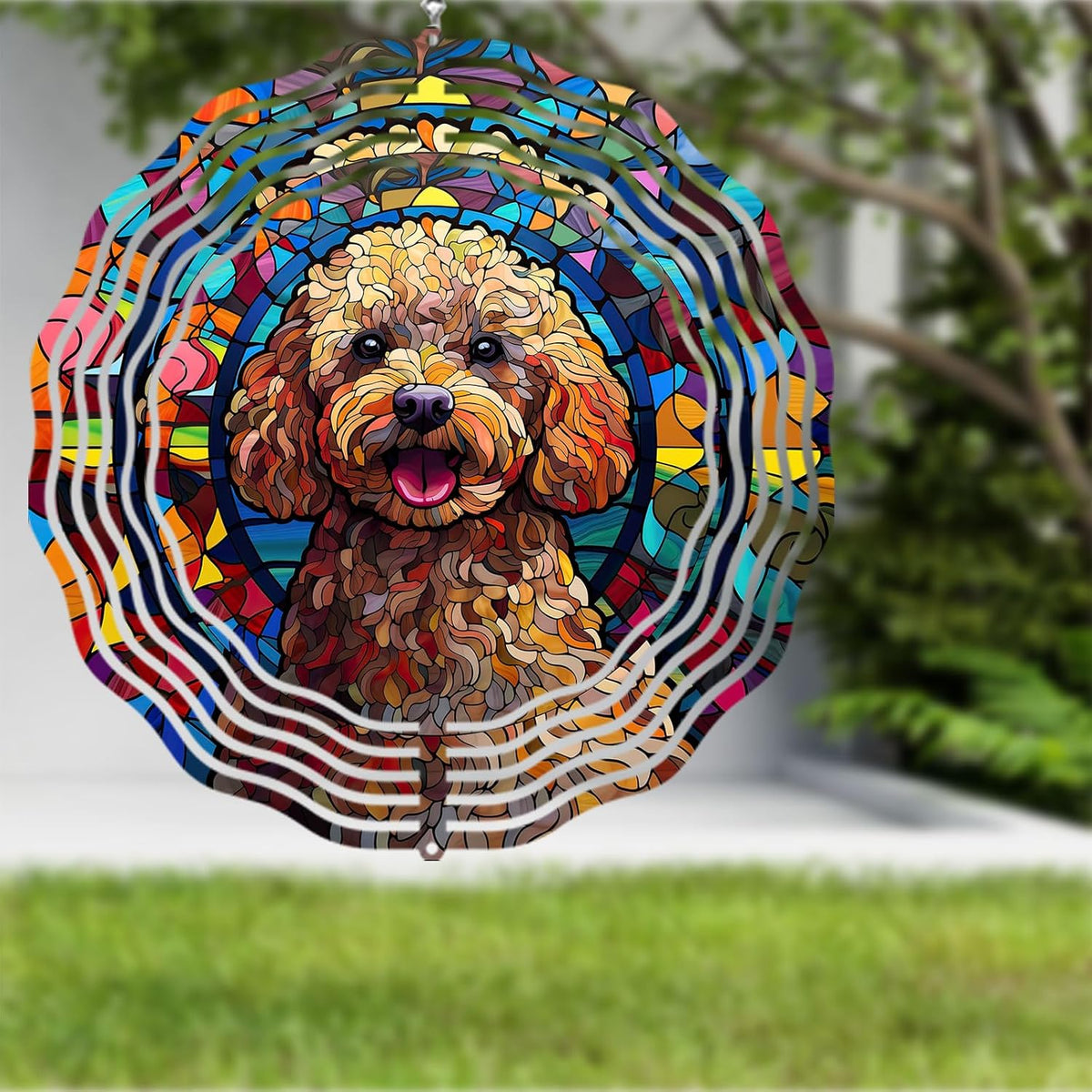 Poodle Dog Wind Spinners Outdoor Dog Memorial Gifts, 3D Metal Kinetic Hanging Garden Wind Spinner, Spinner Decor, Wind Sculptures for Outdoor & Indoor, Window, Yard Decor (Poodle 3)
