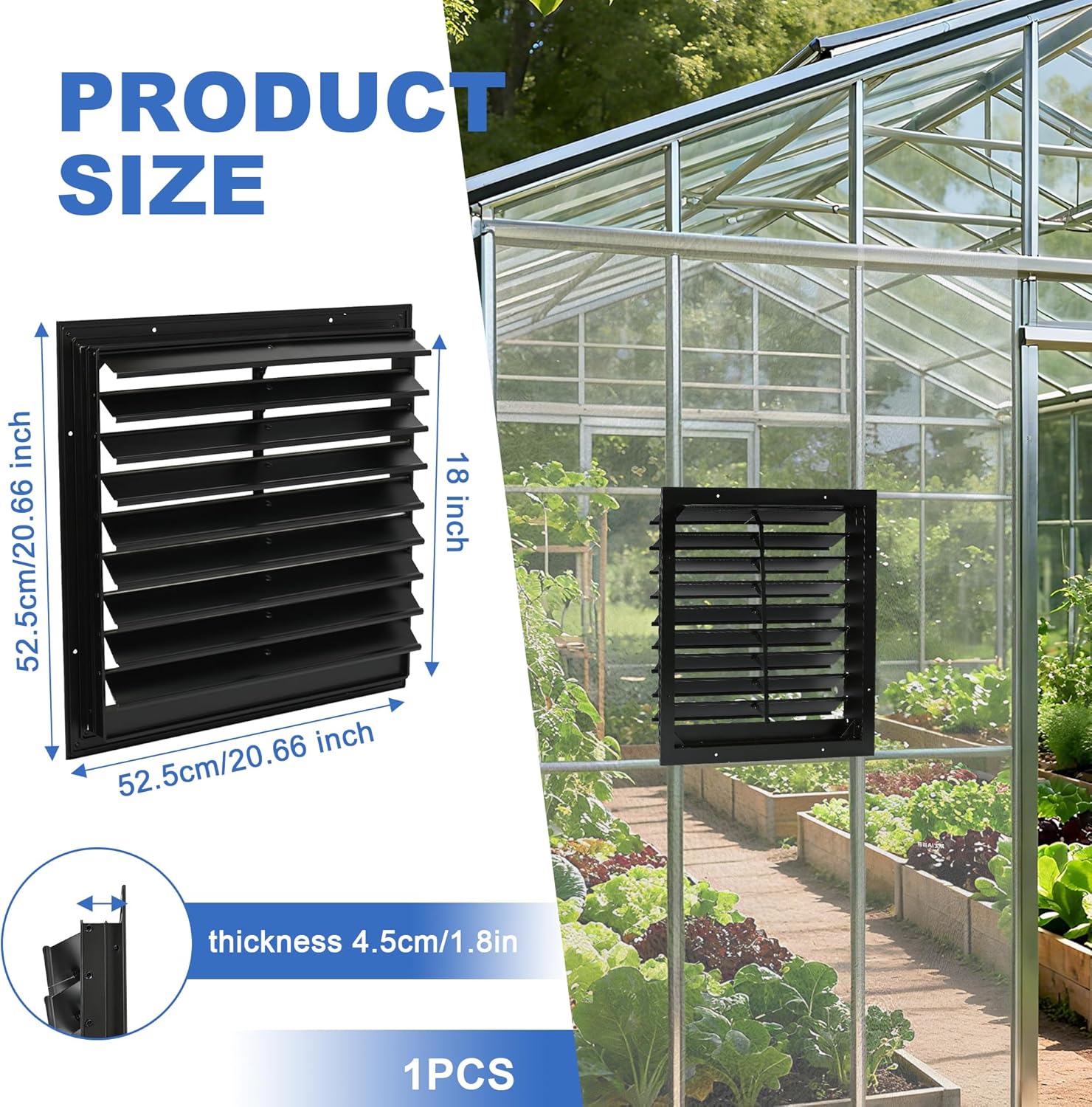 18 Inch Automatic Gravity Shutter Louver Vent, Aluminum Exhaust Shutters Louver for Windows Outside, Home Attics, Greenhouse Vent