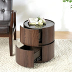 Italian High-End MDF Double-Layer Storage Round Side Table - Brown & Black Elegance