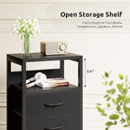 Lazzanto Night Stand with Charger Station for Bedroom, Black Nightstand | Bedside Table, Open Shelf, 2 Fabric Drawers, Built in USB-A, USB-C Port & AC Outlets, For Dorm, Living Room, Bedroom