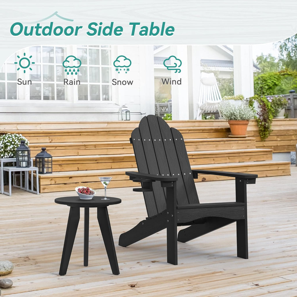 HDPS Outdoor Side Table, Small Round End Table for Outdoor, Black | Outdoor Round Accent Table For Patio,Porch,Garden,Companion to your Chairs, Weather-Resistant, Easy Clean, Quick Assembly