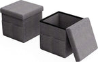 Set of 2 Ottomans with Storage Pockets - 15-Inch Folding Foot Rests or Storage Organizers for Bedroom, Living Room, or Dorm by Lavish Home (Gray)