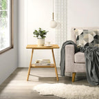 Roundhill Furniture Arona Mid-Century Modern Wood Shelf End Table, Natural Oak Finish