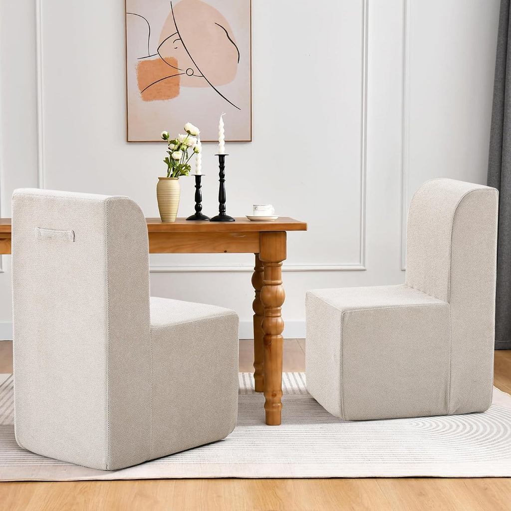 Upholstered Dining Chairs Set of 4, Modern Linen Fabric Dining Room Chairs with Mid Backrest and Padded Seat Cushion, Accent Armless Kitchen Side Chairs for Dining Room, Living Room, Reading Room