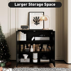 Rophefx Fluted Sideboard Cabinet, Buffet Cabinet with Storage, Credenza Storage Cabinets with Adjustable Shelf, Wood Entryway Cabinets with Pop-up Doors for Living Room, Entryway, Hallway, Black