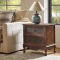 End Table with Charging Station, Wood Side Table with 2 Drawers Organizer, Farmhouse Accent Table for Living Room and Sofa, Walnut