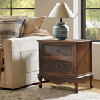 End Table with Charging Station, Wood Side Table with 2 Drawers Organizer, Farmhouse Accent Table for Living Room and Sofa, Walnut